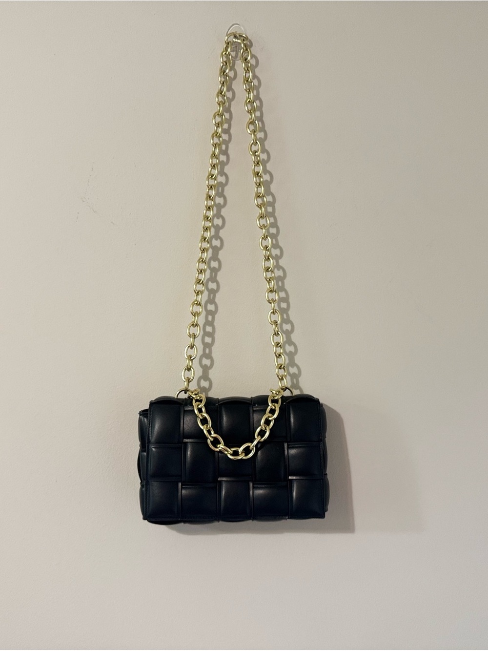 Black Quilted Chain Shoulder Bag - Gold Hardware